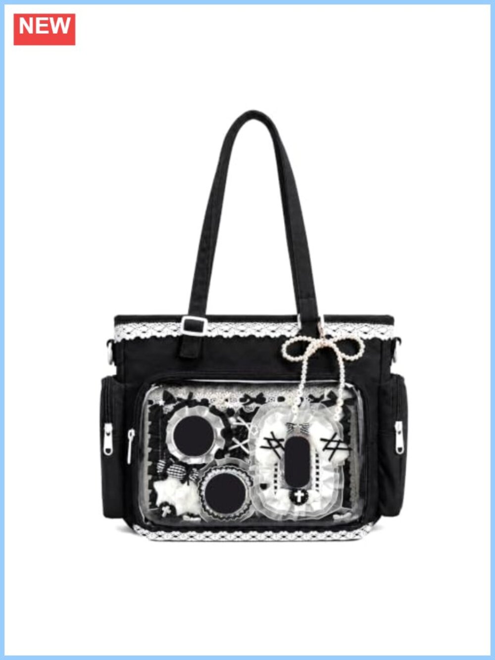 Ita Bag Y2K Lace Shoulder Bag with Transparent Display Window for Anime Pins